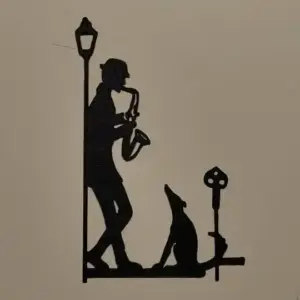 Music man and dog wall art