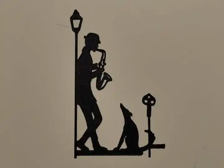 Music man and dog wall art