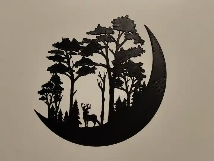 Reindeer in forest with moon wall art