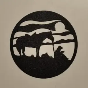 Cowboy and his horse at sunset wall art