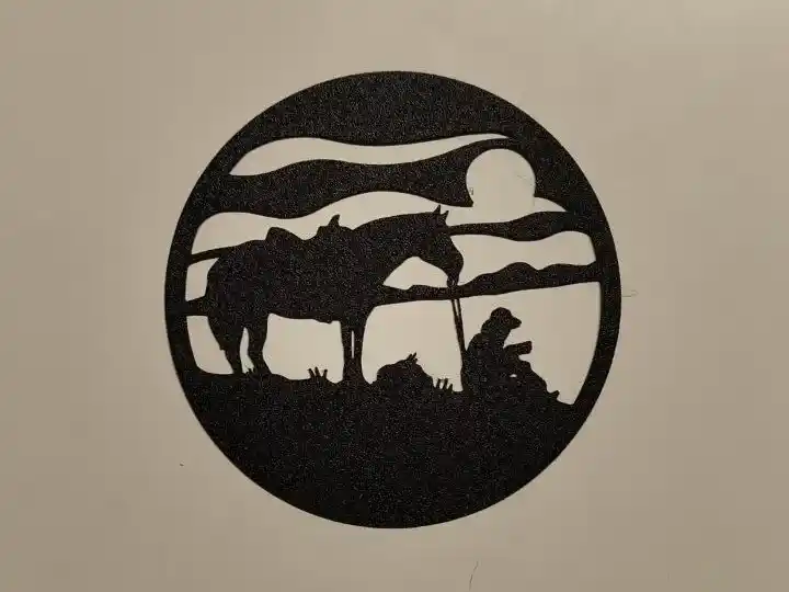 Cowboy and his horse at sunset wall art