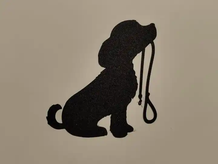 Dog with its leash wall art
