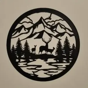 Mountain and deers silhouette