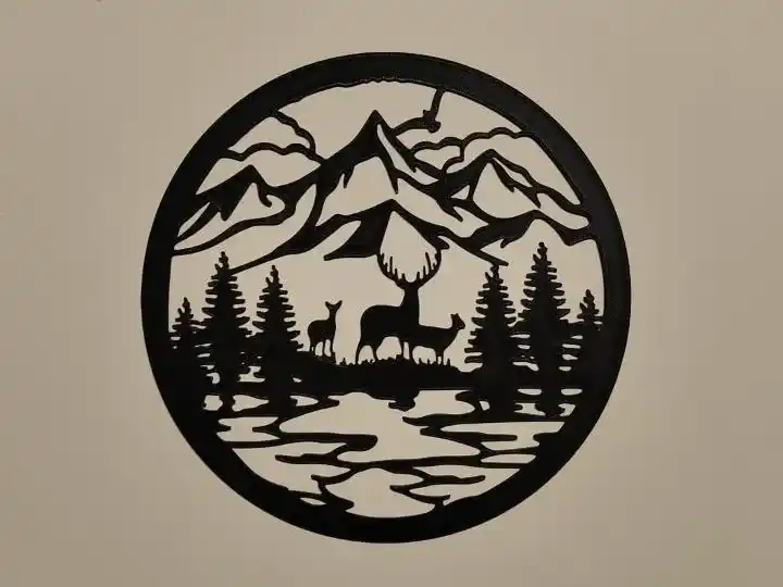 Mountain and deers silhouette