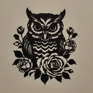 Owl and roses wall art