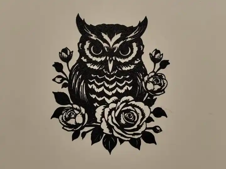 Owl and roses wall art