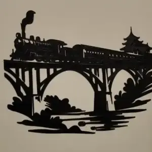Train over the bridge wall art