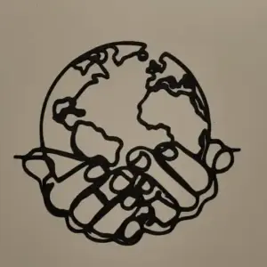 World in hands line art