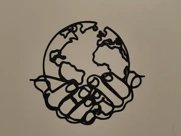 World in hands line art